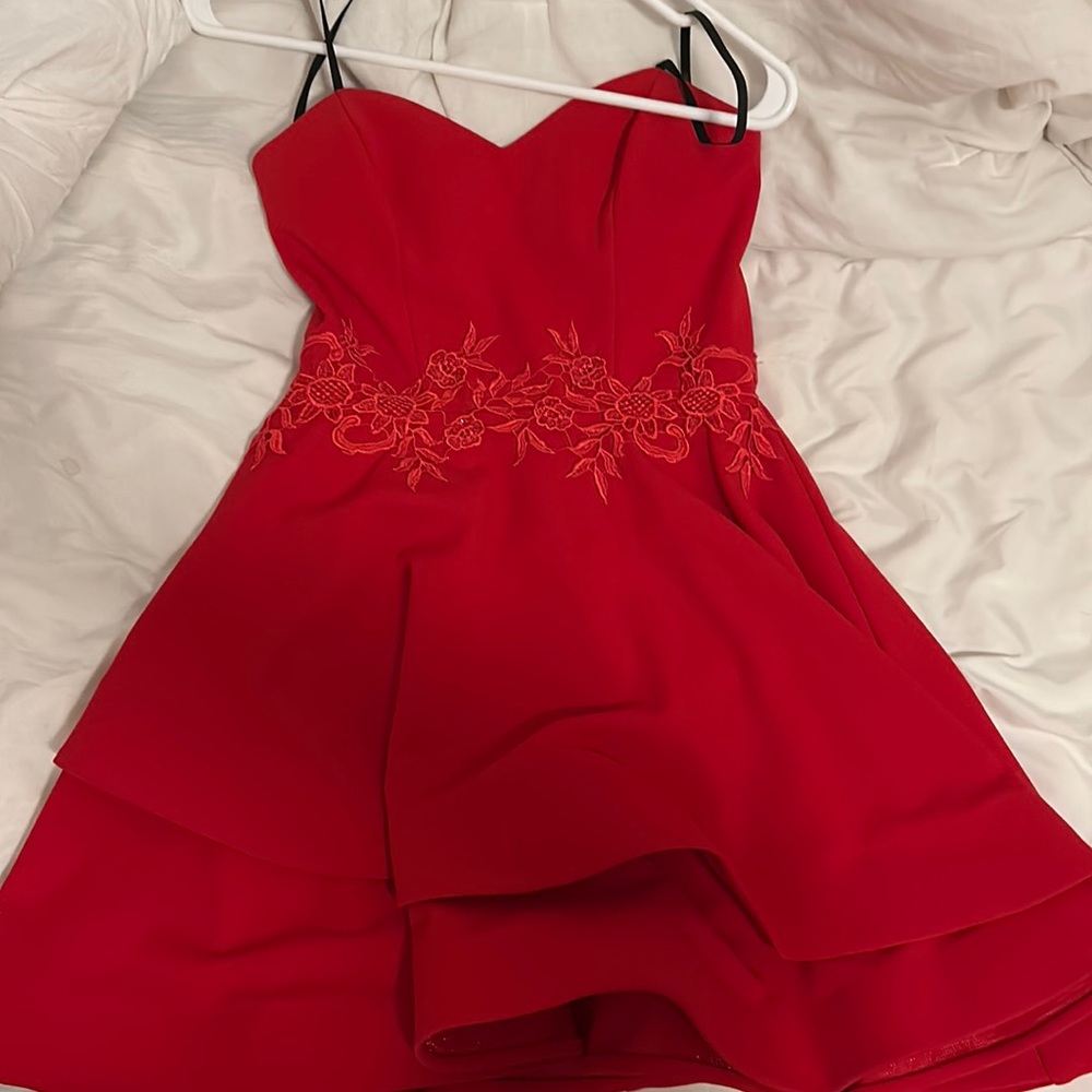 Red embroidered dress